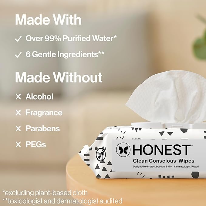 The Honest Company Hypoallergenic Multi-Use Baby Wipes for Sensitive Baby Skin, Pattern Play, 60 Count (Pack of 12)