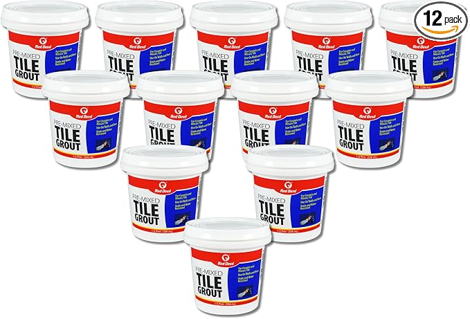 Red Devil 0422 Pre-Mixed Tile Grout - Professional Quality, Excellent Adhesion, Ideal for Wall & Floor Use - 1/2 Pint, White, Pack of 12, Made in USA