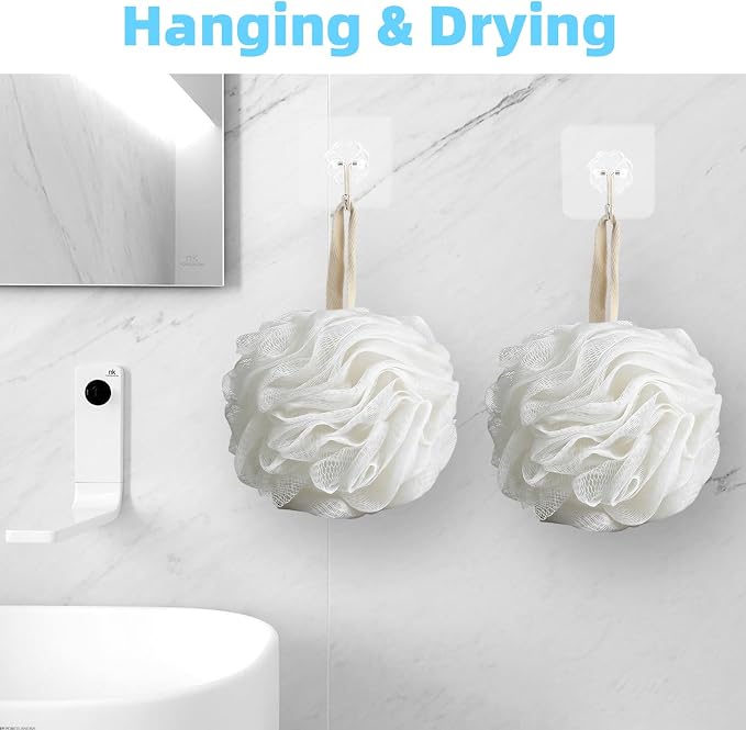 Chuya Bath Sponges Loofahs 70g Large Size White 4 Pack,Shower Sponge Exfoliating Cleaning Bath Loofa Body Scrubber Balls for Women Men Children Washing