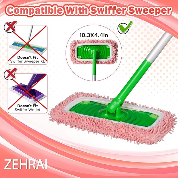 6Pcs Reusable Microfiber Mop Pads Compatible with Swiffer Sweeper, Wet and Dry Flat mop Cover, Replacement Sweeping Mopping pad Refills for Surface/Hardwood Floor Cleaning