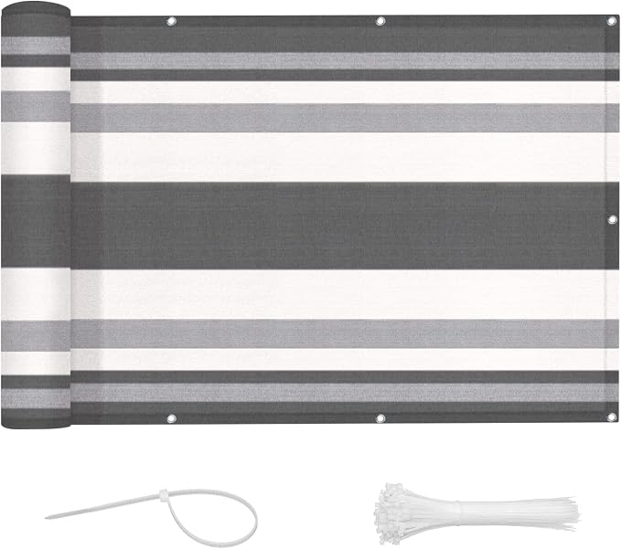 LOVE STORY 3' x 10' Balcony Privacy Screen Cover, Silver Grey White | HDPE Fabric, 95% UV Block, Fence Cover for Patio Deck, Railing Screen for Porch, Privacy Protective, Custom Size Available