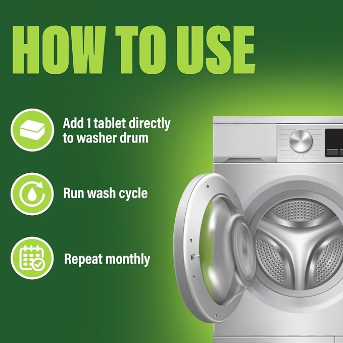 Green Gobbler Premium Washing Machine Cleaner & Deodorizer Tablets with Pipe, Drain & Hose Clean Technology | Front & Top Load Washers | 28 Count