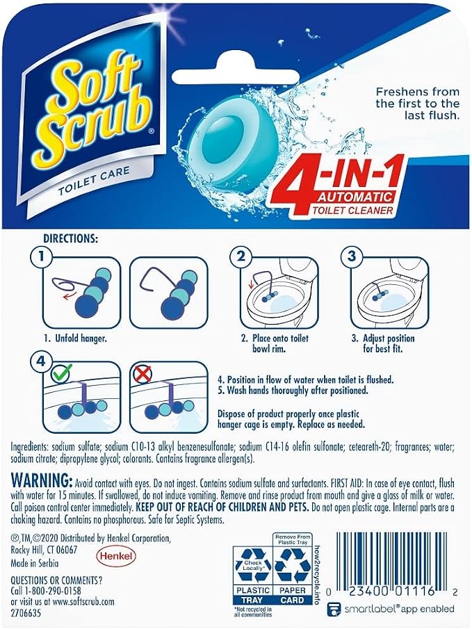 Soft Scrub 4-in-1 Rim Hanger Toilet Bowl Cleaner,Sapphire Waters,(Pack of 12)