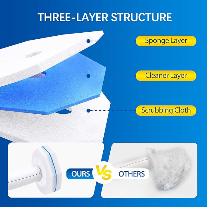 64 Count Disposable toilet brush head for Clorox Toilet Wand, Disposable Toilet Brush Heads, 5X Cleaning Power, Tear-Resistant, Fresh Scent