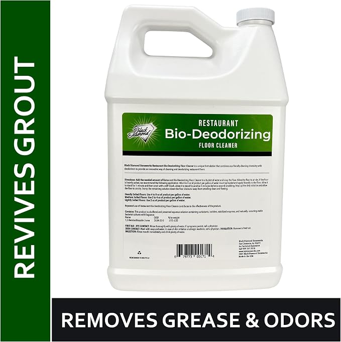 Black Diamond Stoneworks Restaurant Bio-Deodorizing Floor Cleaner – Concentrated Enzyme Cleaner & Degreaser for Tile, Concrete, Laminate, Hardwood & Natural Stone Floors (4 Gallons)