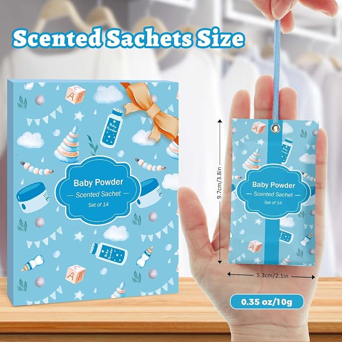 STRN Scented Sachets for Drawer and Closet, Baby Powder Scent 14 Packs | Long-Lasting Sachets, Small Space Air Freshener for Wardrobes