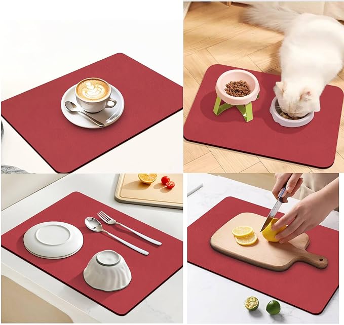 Dish Drying Mat for Kitchen Counter,Drying Mat for Dish Rack,Absorbent Hide Stain Rubber Mat,Coffee Mat, Kitchen Counter Mat(Red, 17"x31.5")