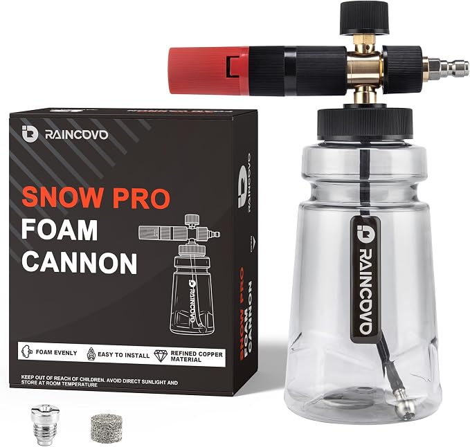 Raincovo Foam Cannon Wide Mouth for Pressure Washer, Snow Pro | Thick Snow Foam Lance for Car Wash, Adjustable Soap Cannon with 1/4 Inch Quick Connector, Additional 1.1mm Orifice Nozzle
