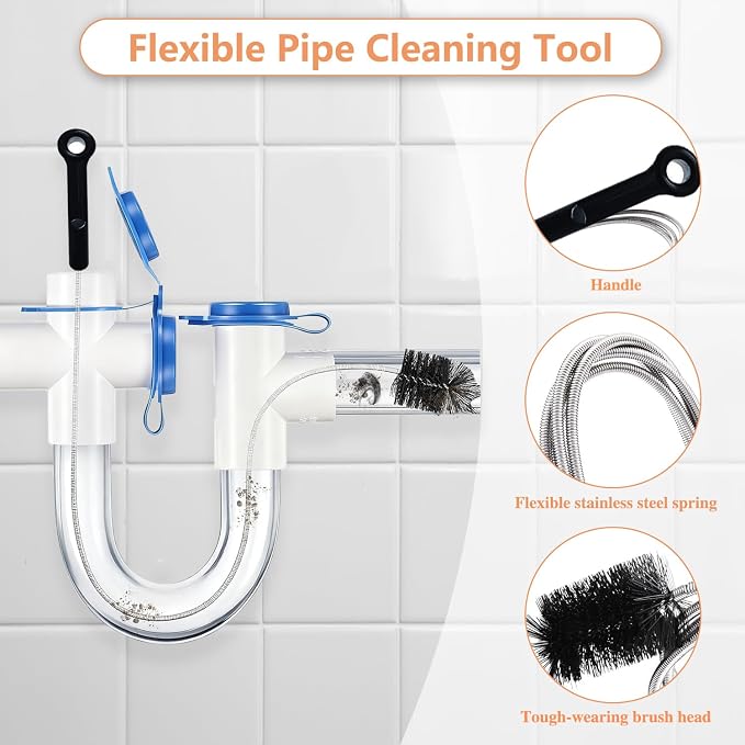 Toilet Auger/Drain Clog Remover Tool Kit-1PCS Toilet Snake Grabber,2PCS Drain Snake Hair Remover＆1PCS AC Drain Line Cleaner Tool for Blocking and Cleaning Toilets, Kitchen Sinks, Bath Tubs and Sewers