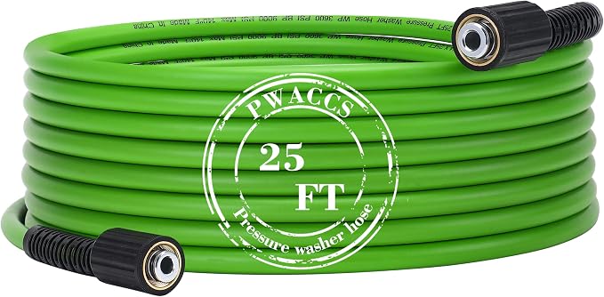 PWACCS Pressure Washer Hose, 1/4" x 25 FT Flexible Power Washing Hose | 3600 PSI High Pressure Replacement Hose, Pressure Washing Extension Hoses, Compatible with M22 Fittings
