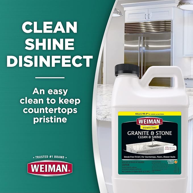 Weiman Disinfecting Granite Daily Clean & Shine Refill, 64 Oz - Safely Clean Disinfect and Shine Granite Marble Soapstone Quartz Quartzite Slate Limestone Corian Laminate Tile Countertop (Pack of 2)