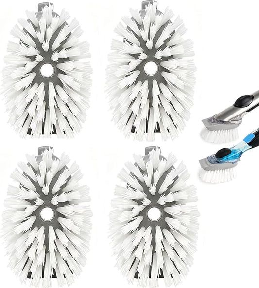 Dish Brush Refill Head 4 Pack Compatible with OXO Dish Brush Head | Stiff nylon bristles, built-in scraper, twist-to-replace mechanism, durable plastic, for soap dispensing models