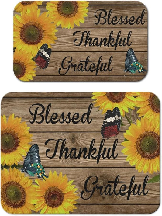 Dish Drying Mat 2-Pack in Sunflower Wood for Kitchen Counter Dishes Mat | Diatom Mud Mats (18x24, 19.5x12"). Non-slip rubber back for kitchen counter, coffee bar & sink scenes