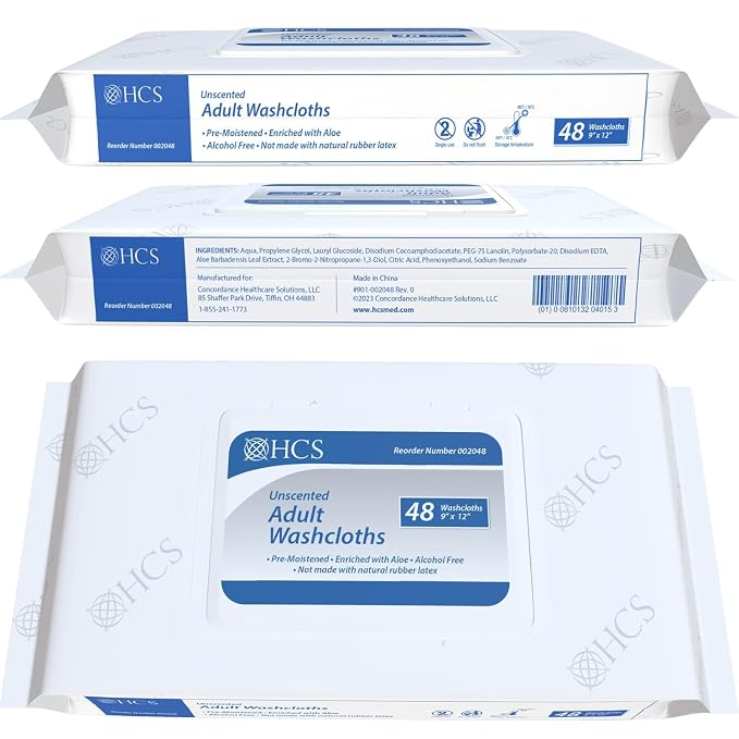 HCS Bulk Extra Large Adult Wipes - Elderly, Incontinence - (576) Body Wet Wipes for Adults, Bathing, No Rinse - Bath Wipe, Shower - Disposable Washcloths, Aloe, Unscented - 9"x12", 12 Packs of 48