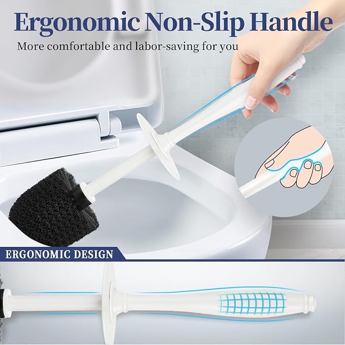 Toilet Bowl Brush Holder Set: 2 Pack Modern Deep Cleaning Bathroom Toilet Scrubber with Caddy for Rv - Rim Decorative Accessories Cleaner Brushes for Toilet (C-White) 3