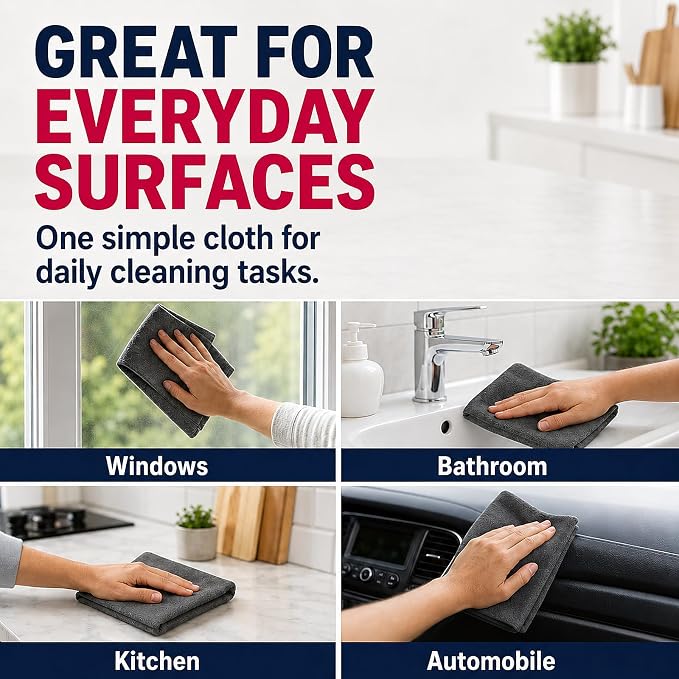 6Pcs XXL Genie Magic Cleaning Cloth, Microfiber Cleaning Cloths | Reusable, Lint-free and Streak-free Cloths for Mirrors, Windows, Kitchens, Bathrooms, Cars & Screens