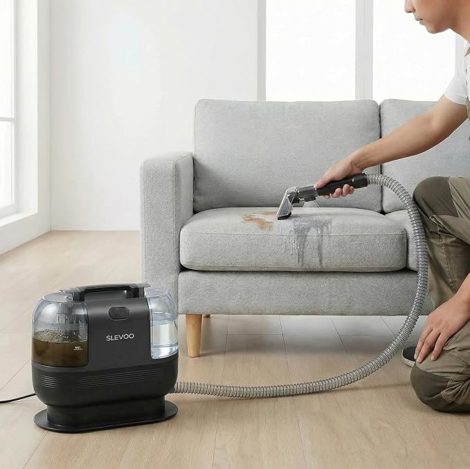 Slevoo Portable Carpet Cleaner, 500W 20Kpa Upholstery Cleaner Machine | Handheld Spot Cleaner for Pet Stains, Carpet, Car Interiors, Stair, Lightweight 7.27lbs, 42oz Large Dual Tank, Dark Gray