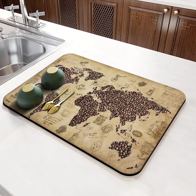 Fun Coffee Mat 23inx15in,Coffee Bar Mat for Countertops,Absorbent Hide Stain Anti-Slip Coffee Bar Accessories Fit Under Coffee Machine Mat,dish Drying Mats for Kitchen
