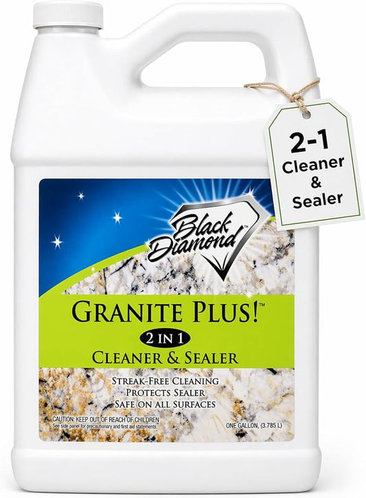 Black Diamond Stoneworks Granite Plus 2-in-1 Cleaner & Sealer, pH Neutral, Streak-Free Stone Cleaner for Granite, Marble, Quartz, Travertine & Limestone Countertops, Ready to Use (1-Gallon)