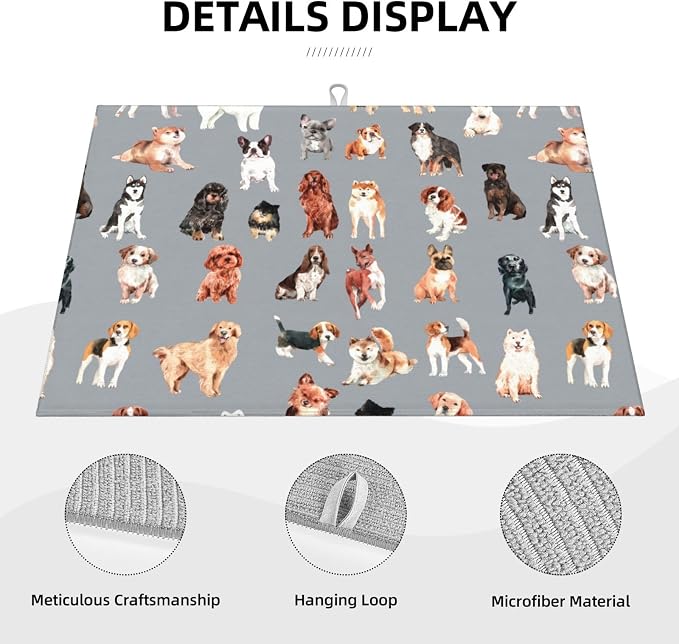 Cute Puppy Dog Dish Drying Mat 18 x 24 Inch for Kitchen Counter Cute Kitchen Mat Microfiber Kitchen Countertop Absorbent Reversible Drainer Rack Pad Dish Drying Mat
