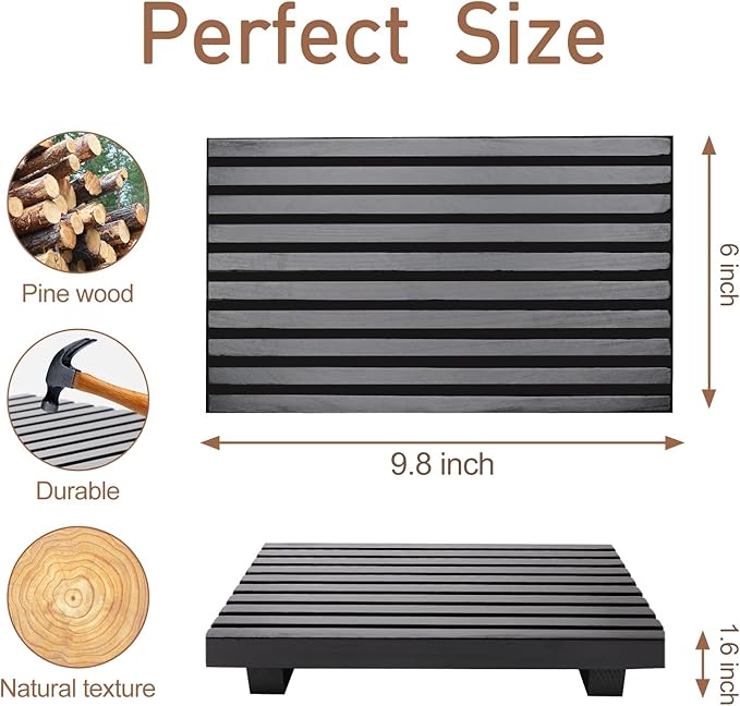 Bathroom Counter Trays Organizer Wooden Display Pedestal Kitchen Soap Dish | Countertop Trays Black Farmhouse Wood Riser Soap Dispenser Holder for Bathroom Decor Kitchen Sink Accessories Vanity Tray