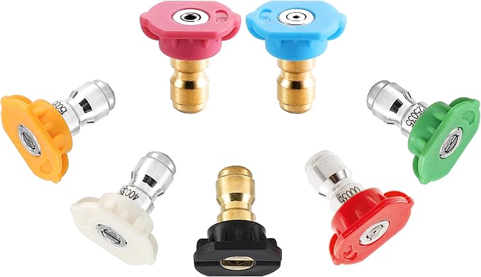 Tool Daily Pressure Washer Nozzle Tips, Multiple Degrees, 3.5 GPM, 7 Pack | 1/4" Quick Connect Power Washer Nozzle Tips Set for Car Washing, 4000 PSI
