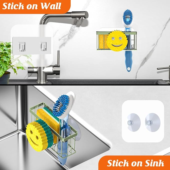 MURLONG Sponge Holder Smiley Face,Sink Caddy,Sink Organizer with 2 Suction Cups/1 Adhesive Strips,Designed for Sponge,Soap,Dish Brush,Scrubber - Green