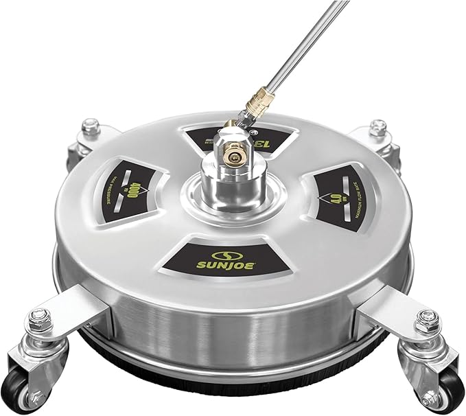 Sun Joe SPX-SC14 Universal 14-Inch Pressure Washer Surface Cleaner with 4 Wheels - Stainless Steel, 1/4" Heavy Duty 4000 Max PSI Quick Connect, for Driveways, Patios, Sidewalks & Decks