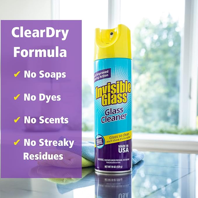 Invisible Glass 91160 Premium Aerosol Glass and Window Foaming Cleaner Spray – Cleans Glass, Windows, Mirrors, Shower Doors, and More – Streak-Free, Ammonia-Free, Tint-Safe – 19 oz