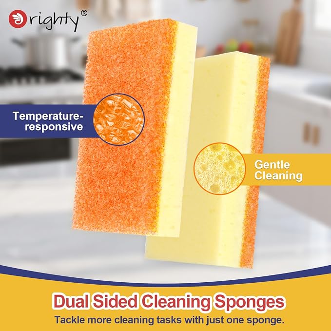 Orighty Dish Sponges, Dual-Sided Temperature-Responsive Kitchen Sponges, Non-Scratch Cleaning Sponge, Dish Scrubber, Scrub Sponge for Kitchen, Bathroom & Household, 12 Pack