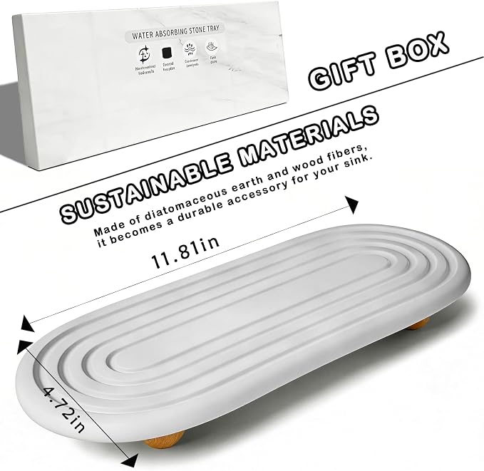 Instant Dry Sink Tray, Anti-Slip Stone Sink Caddy, Durable Kitchen Sink Organizer, Quick Dry Water Absorbing Stone Tray for Bathroom Counter, Stone Soap Tray