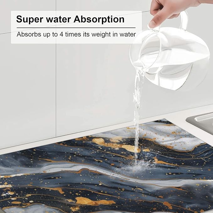Black Marble Dish Drying Mat For Kitchen Counter, Super Absorbent Microfiber Dish Drying Pad, Kitchen Gadgets For Easy Clean Multi-Use Large 18"x24"