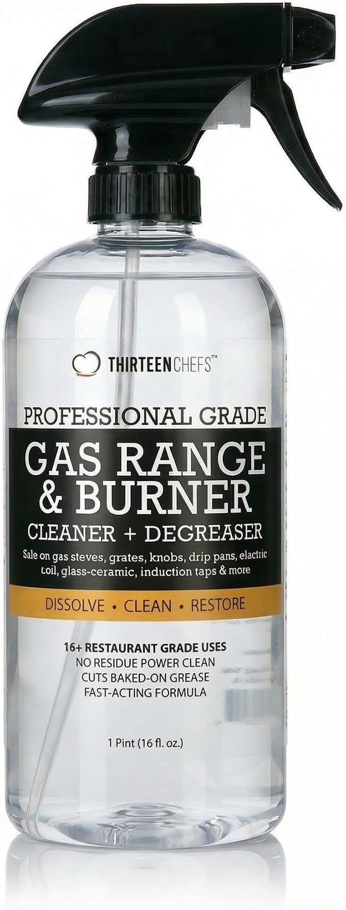 Thirteen Chefs Gas Range Cleaner and Degreaser - Stove Grates, Grills, Oven Glass and Door - Cuts Through Baked on Food (16oz)