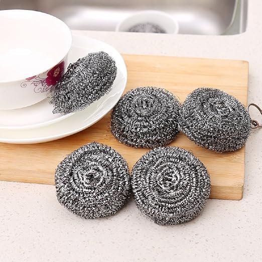 KTOJOY 6 Pack Stainless Steel Wool Scrubber, Scouring Pads | Stainless steel scrubbers for kitchen, bathroom, pots, pans, grill; heavy duty, reusable, removes stubborn stains