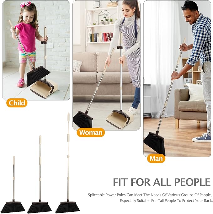 Broom and Dustpan Combo Set,55" Long Handle,Beige | Heavy Dust,Dustpans with Broom Combo,House Accessories for Home, Kitchen,Office,Classroom,Apartment,Pet Hair