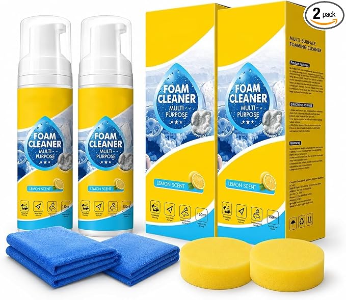 DIMOT 4-in-1 Multi-Enzyme Foam Cleaner, New Foam No-Rinse Cleaner, All-Purpose Foam Cleaning Spray for Car Interior, Kitchen Grease, Bathroom Tiles, Sofa Upholstery (2PC)