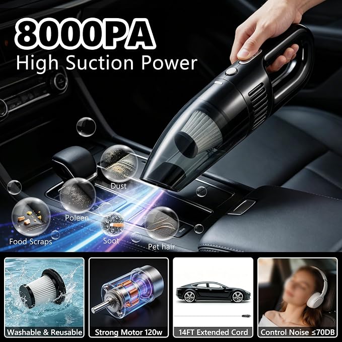 21PCS Car Detailing Kit Interior Cleaner - with Handheld Car Vacuum, Windshield Cleaning Tool, Detailing Brushes, Car Cleaning Supplies Kit for Women Men (Black)