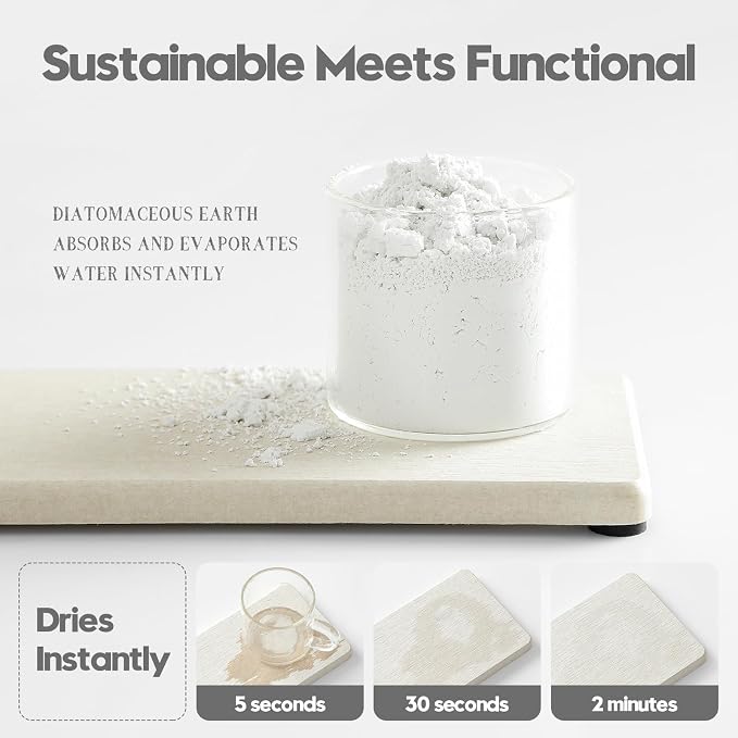 2PCS Beige Bathroom Sink Vanity Trays, Water Absorbing Diatomite Stone Drying Soap Dish Dispenser for Kitchen Counter, Sponge Holder Mat Rack Faucet Splash Guard Caddy Organizer, 9"x3.5"
