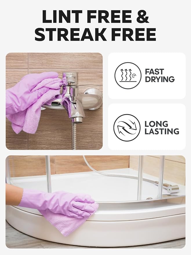 Fantasticlean Microfiber Cleaning Cloth Roll-75 Sheets, 12" x 12" (Purple) | Super Absorbent, Lint-free, Tear-away Microfiber Towel Roll, for All-Purpose Cleaning, Reusable Alternative to Paper Towels