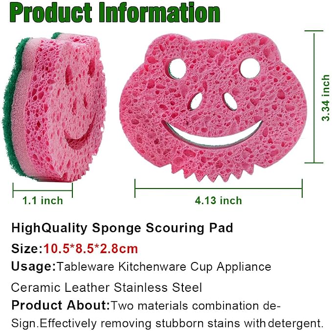 12 Pack Scrub Sponge,Bulk Sponges,Dual-Sided Multi-Functional Premium Cleaning Sponges,Dishwashing Sponge for Heavy Duty Scouring Pads,Bathroom,Dish,Furniture,Kitchen(Frog Shape)