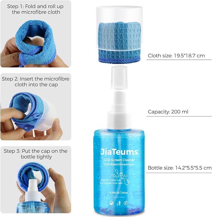 Car Screen Cleaner,TV Screen Cleaner with Wipe Cloth(200ml*2) | Streak-Free,Fast-drying,Non-Drip,Widely Applicable to Eyeglasses,Displays,Phone Screens,CD Disc,LCD LED and Electronics