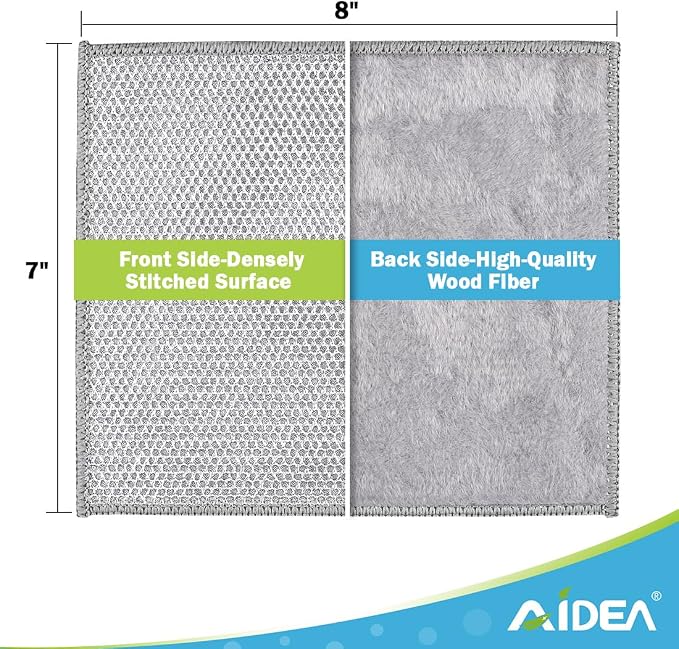 AIDEA Non Scratch Wire Dishcloth 12PK, Wire Dishwashing Rag for Wet and Dry, Dual Sided, Washable Dish Rags, Cleaning Pads Steel Scrubber for Cookware, Sinks, Dishes, Stove Tops, 7"×8"