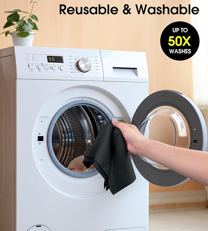 KitchLife Microfiber Cleaning Cloth Roll - Tear-Away Reusable Microfiber Paper Towels, Lint-Free, Washable, 20 Sheets for Kitchen, Car, Dishes, and Sensitive Surfaces (Black)