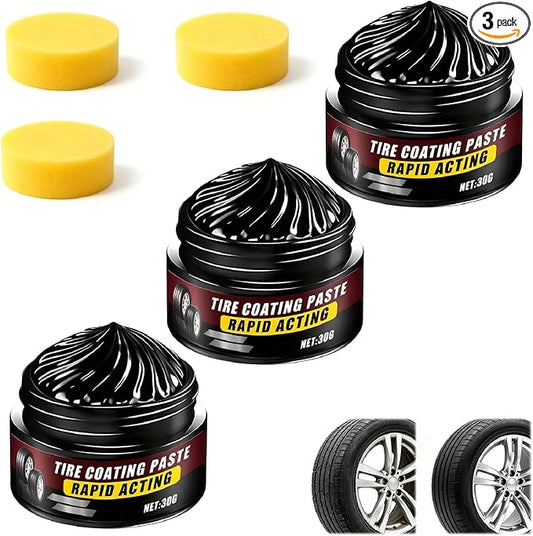3Pcs Premium Tire Coating & Trim Restorer, New Tire Polishing Paste, Car Tire Shine with Sponge, Long-Lasting Tire Ceramic Coating, Bring Back the Original Deep Black Shine to Rubber and Plastic