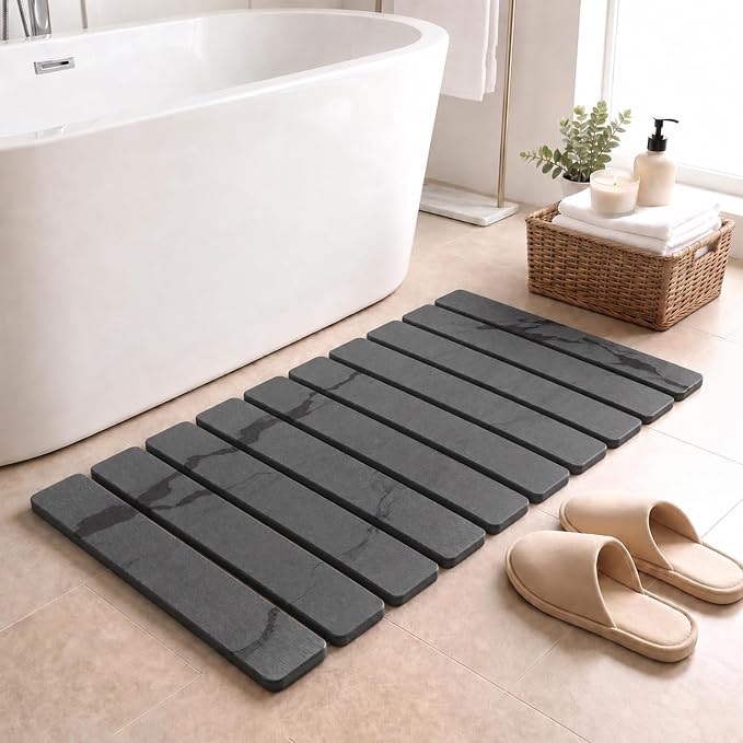 Stone Dish Drying Mat, Large Foldable Stone Drying Mat for Kitchen Counter & Bathroom, Quick Dry Organizer Pad Suitable for Plate Rack Utensils, Apartment Home Essentials Decor (Dark Gray 24"×16")