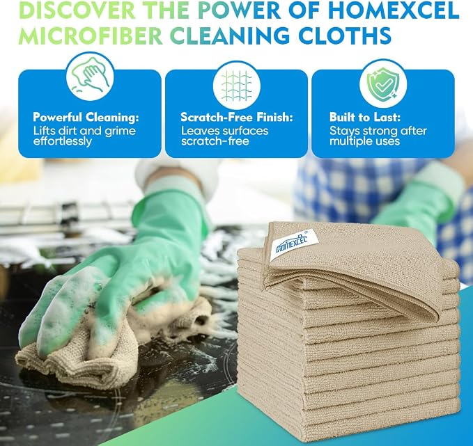 HOMEXCEL Brown Microfiber Cleaning Cloth 20 Pack 11.5 x 11.5 inch Microfiber Towels for Cars Ultra Absorbent Car Washing Cloth Lint Free Streak Free Cleaning Rags for Car, Kitchen Window