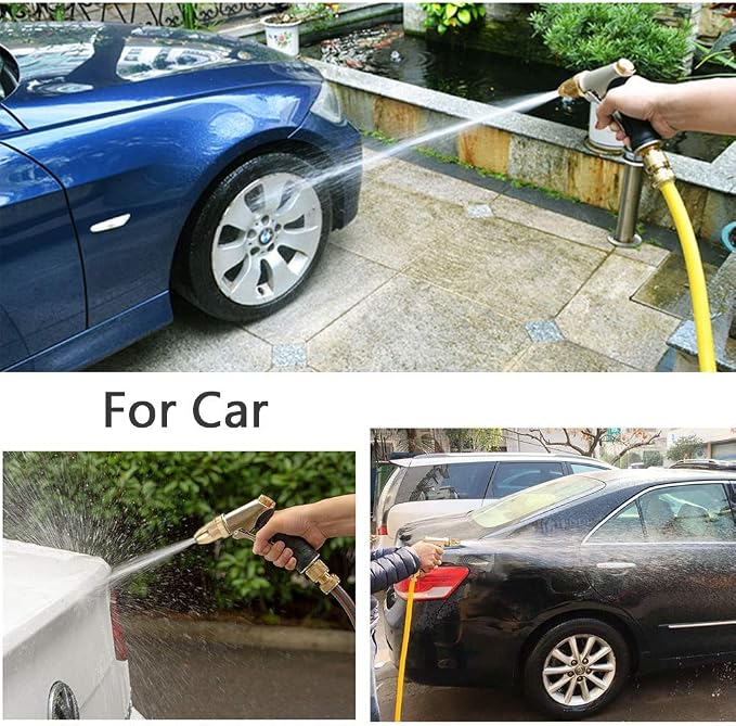 FANHAO Metal Water Hose Nozzle Heavy Duty, High Pressure, Leak Proof | Rustproof Zinc Alloy Full Brass Nozzle, Ergonomic Non-Slip Grip, Lockable Trigger, 4 Spray Patterns for Plant, Car & Pet