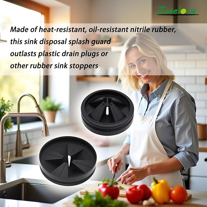 2 Pack 3 3/8" Garbage Disposal Splash Guards Sink Baffle QCB-AM, Garbage Disposer Accessories, BlackUpgraded Removable Quiet Collar Drain Plugs，Replacement for InSink&Erator Evolution Series