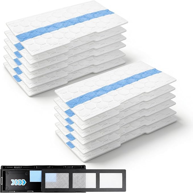 12 PCS Disposable Mop Replacement Pads for Shark VACMOP VM252 VM401 VM180 | Hard Floor Mop Pads Refills With 1 Upgraded Dirt Chamber and 1 Filter, for All Sealed Floors, 12+1+1 Pack