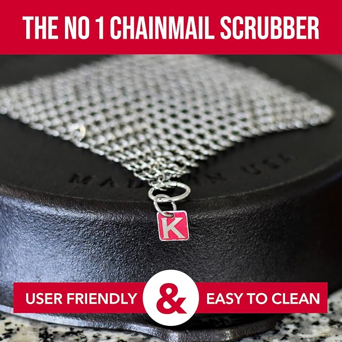 Knapp Made CM Scrubber 4" x 4" Small Ring Chainmail Cast Iron Scrubber, Premium Stainless Steel Mesh Cleaner for Pre-Seasoned Pans, Dutch Ovens, Grills and Skillets